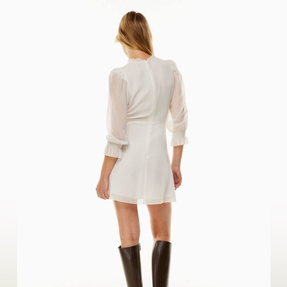 Wilfred Woman’s 4 White Sheer Swept Dress With Puff Sleeve & Ruffled Neckline - Picture 4 of 16